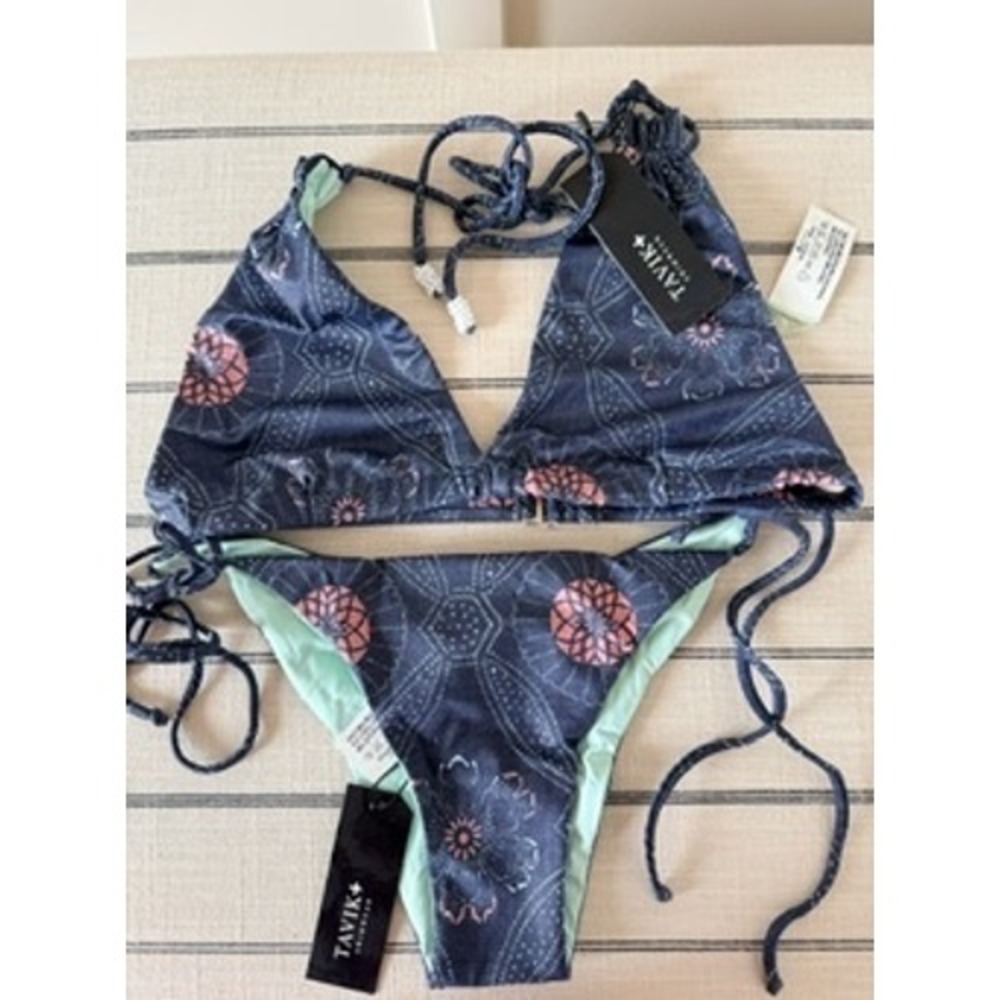 Tavik Swimwear Womens Small Blue Pink Floral Size Small Triangle Bikini Set NWT